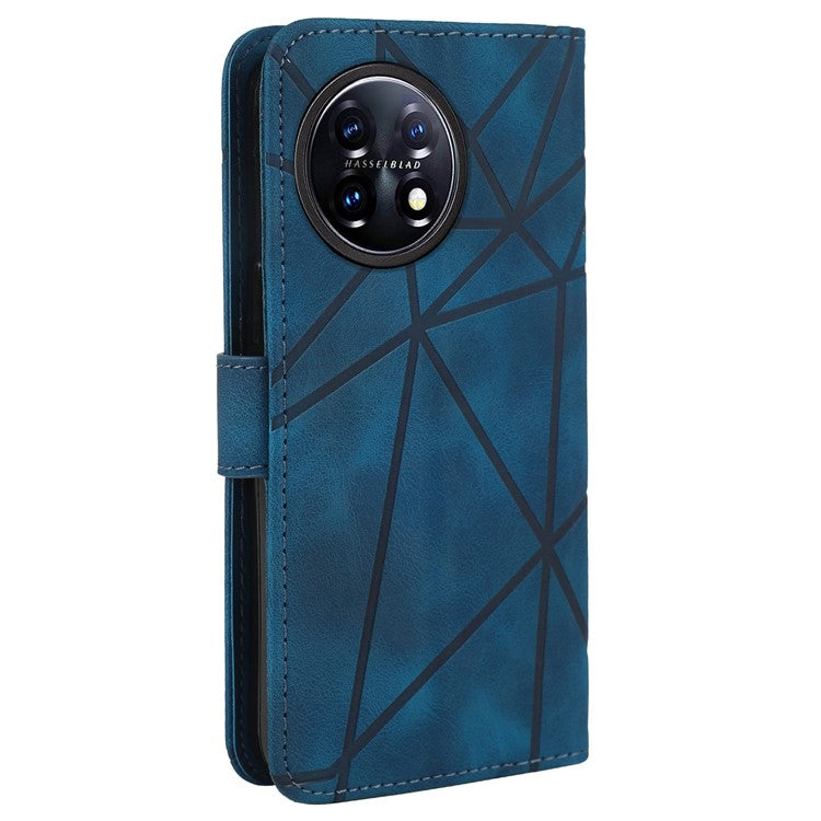 For OnePlus 11 5G Case Line Imprinted Wallet Leather Phone Cover - Blue
