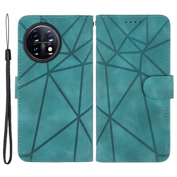 For OnePlus 11 5G Case Line Imprinted Wallet Leather Phone Cover - Green