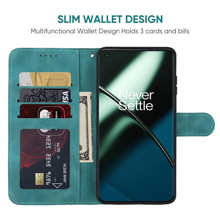 For OnePlus 11 5G Case Line Imprinted Wallet Leather Phone Cover - Green