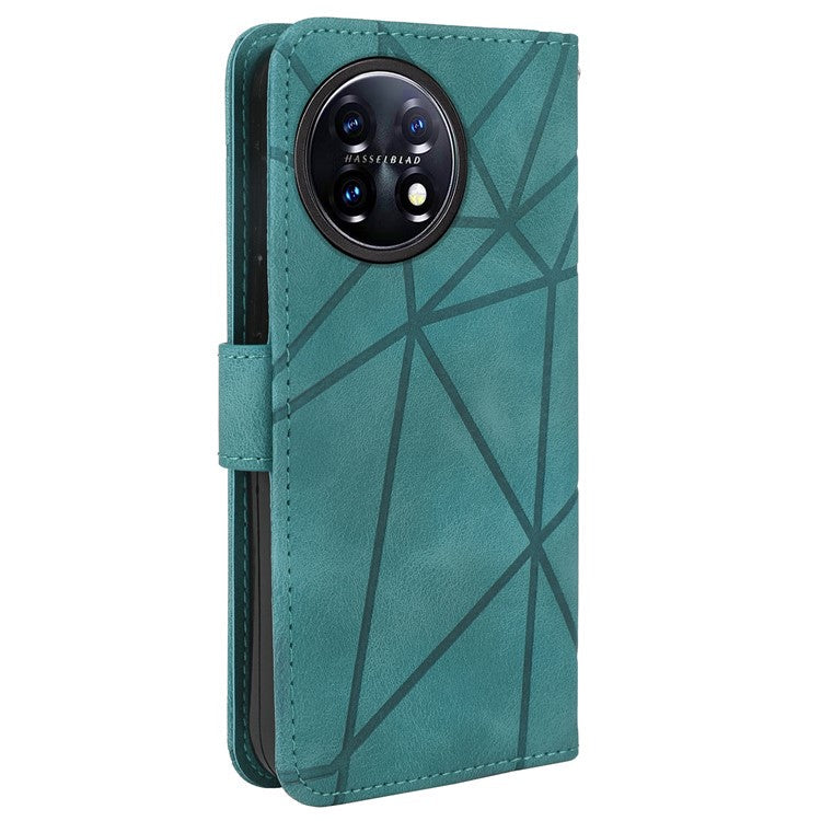 For OnePlus 11 5G Case Line Imprinted Wallet Leather Phone Cover - Green