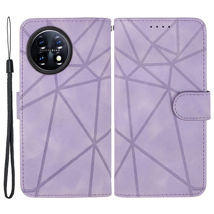 For OnePlus 11 5G Case Line Imprinted Wallet Leather Phone Cover - Purple