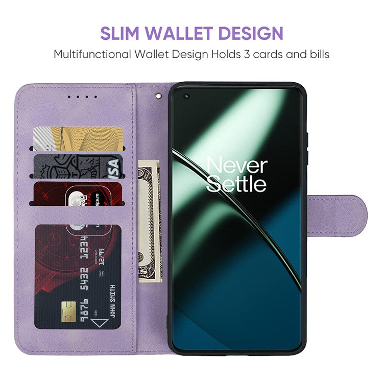 For OnePlus 11 5G Case Line Imprinted Wallet Leather Phone Cover - Purple