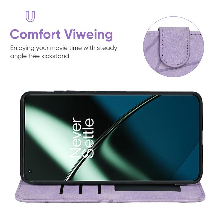 For OnePlus 11 5G Case Line Imprinted Wallet Leather Phone Cover - Purple