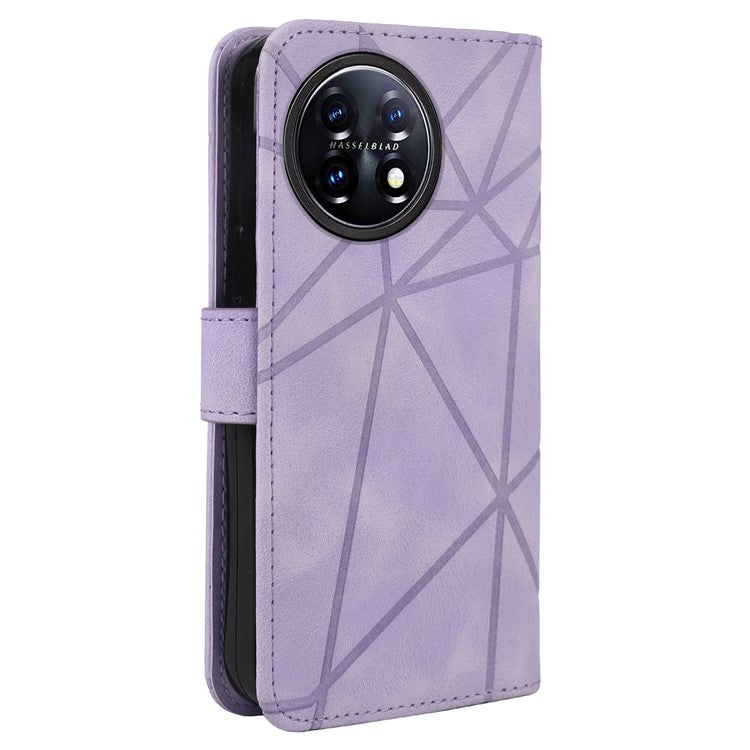 For OnePlus 11 5G Case Line Imprinted Wallet Leather Phone Cover - Purple