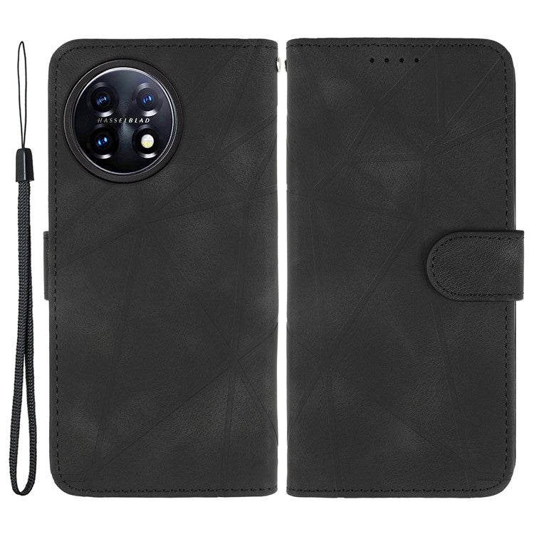 For OnePlus 11 5G Case Line Imprinted Wallet Leather Phone Cover - Black