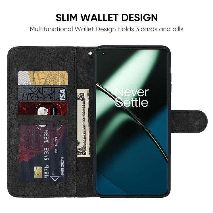 For OnePlus 11 5G Case Line Imprinted Wallet Leather Phone Cover - Black