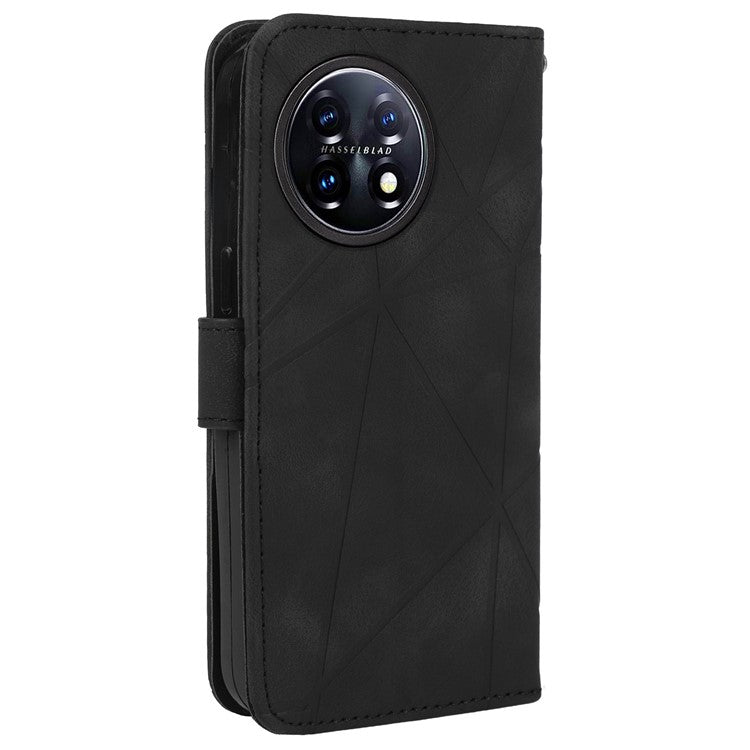 For OnePlus 11 5G Case Line Imprinted Wallet Leather Phone Cover - Black