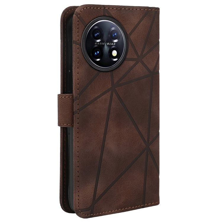 For OnePlus 11 5G Case Line Imprinted Wallet Leather Phone Cover - Brown
