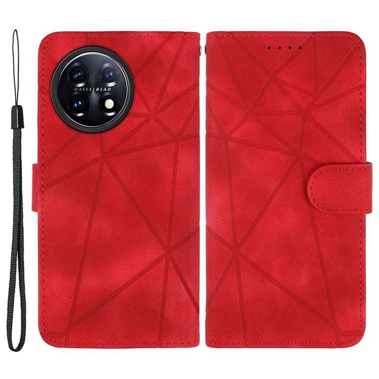 For OnePlus 11 5G Case Line Imprinted Wallet Leather Phone Cover - Red