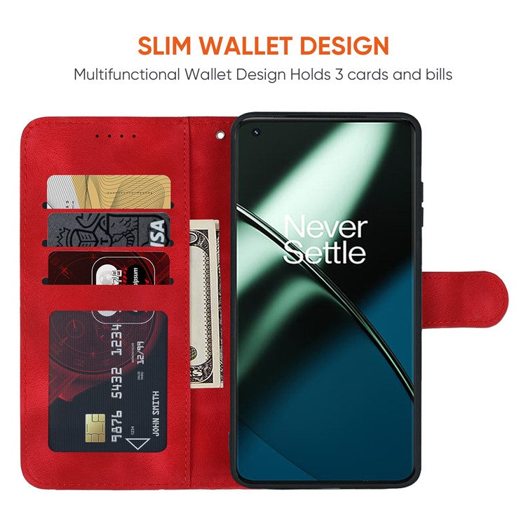 For OnePlus 11 5G Case Line Imprinted Wallet Leather Phone Cover - Red