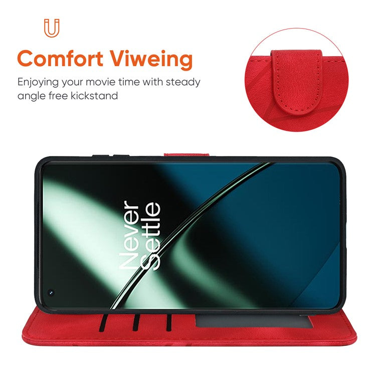 For OnePlus 11 5G Case Line Imprinted Wallet Leather Phone Cover - Red