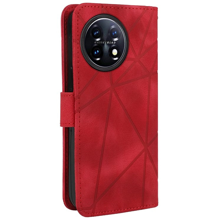 For OnePlus 11 5G Case Line Imprinted Wallet Leather Phone Cover - Red