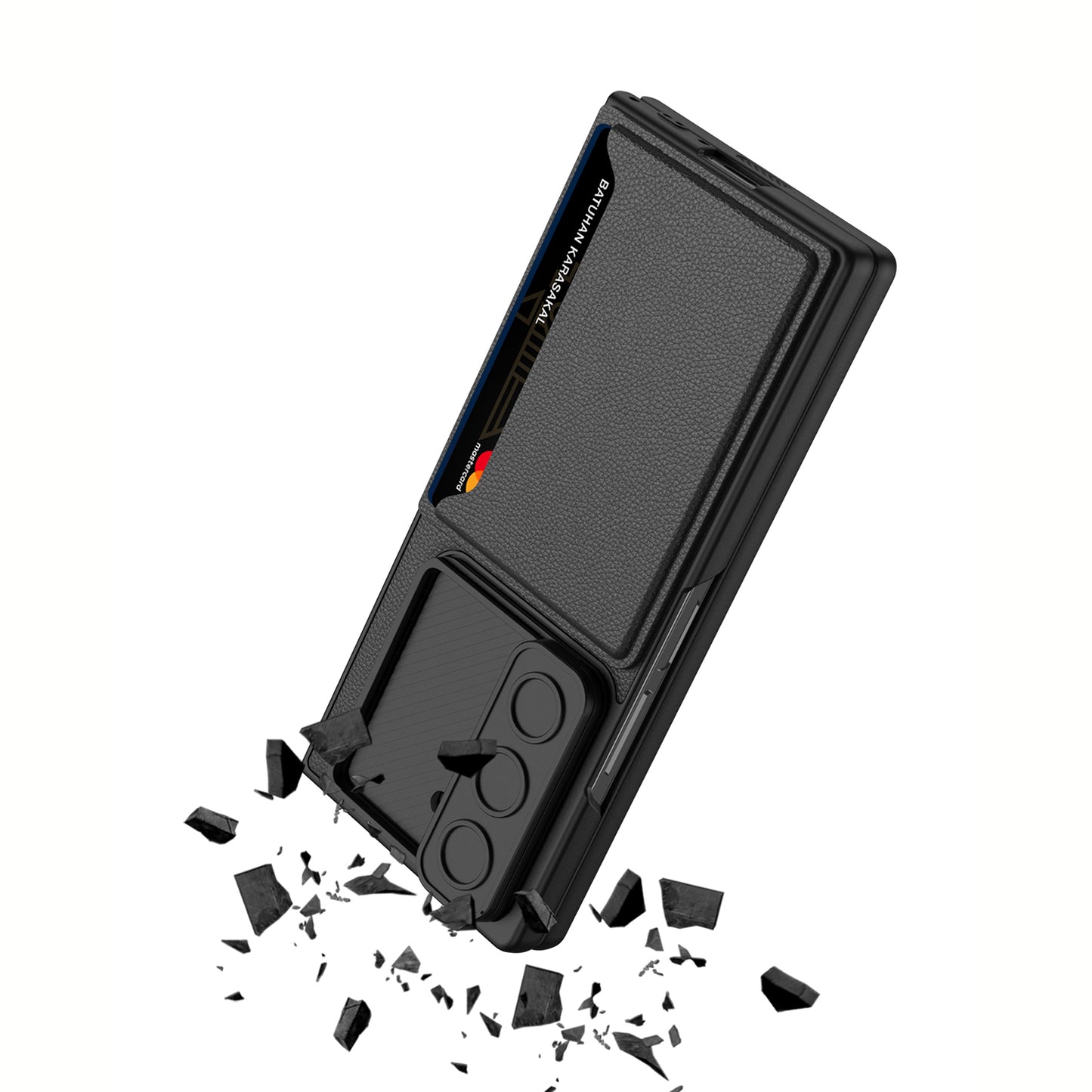 GKK For Samsung Galaxy Z Fold6 5G Case Card Holder Phone Cover with Tempered Glass Film - Black
