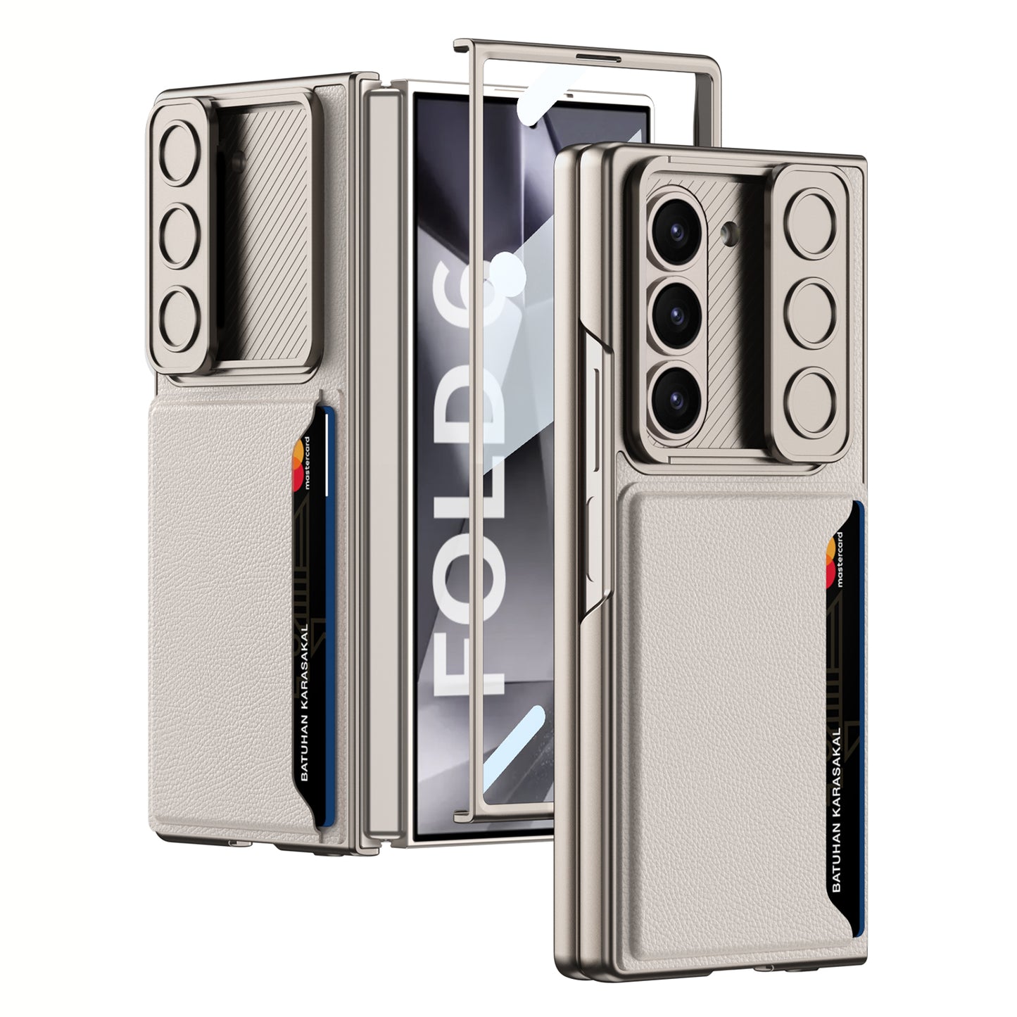 GKK For Samsung Galaxy Z Fold6 5G Case Card Holder Phone Cover with Tempered Glass Film - Titanium Grey