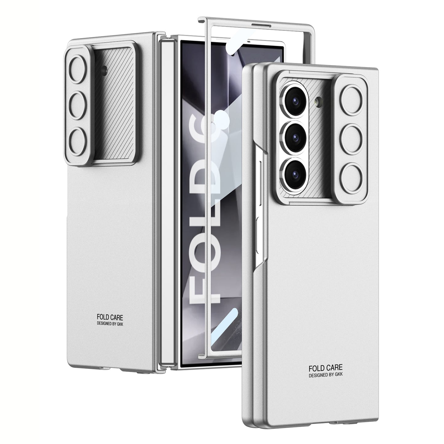 GKK For Samsung Galaxy Z Fold6 5G Case Slim-Fit Lens Guard Phone Cover with Tempered Glass Film - Silver