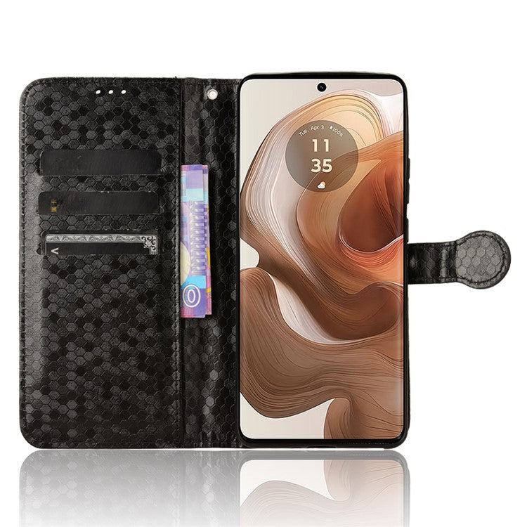 For Motorola Edge 50 Ultra 5G / Moto X50 Ultra 5G Case Leather Flip Stand Phone Cover Dot Pattern - Black