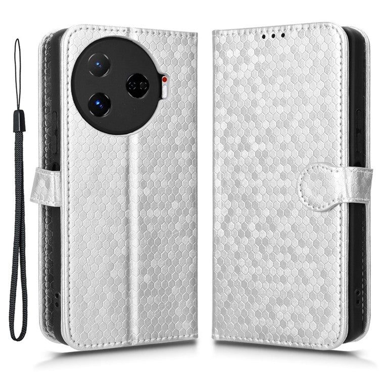 For TECNO Camon 30 Pro 5G CL8 Case Dot Pattern Card Slots Stand Mobile Phone Cover - Silver