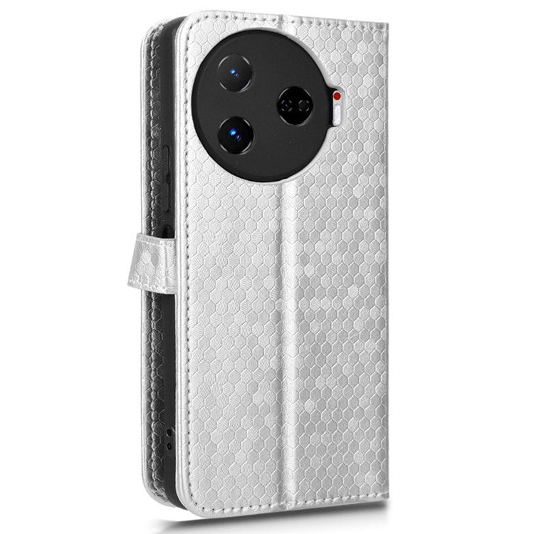 For TECNO Camon 30 Pro 5G CL8 Case Dot Pattern Card Slots Stand Mobile Phone Cover - Silver
