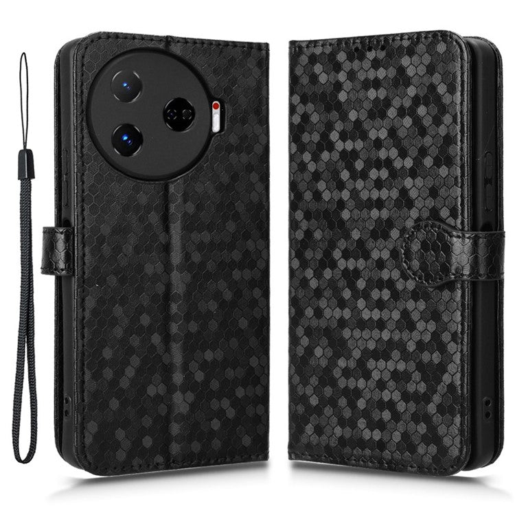 For TECNO Camon 30 Pro 5G CL8 Case Dot Pattern Card Slots Stand Mobile Phone Cover - Black