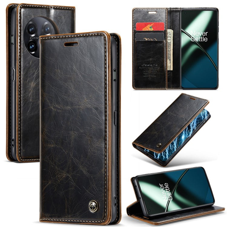 CASEME 003 Series For OnePlus 11 5G Case Leather Phone Cover with Wallet Stand - Coffee