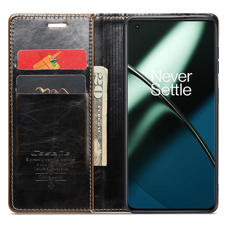 CASEME 003 Series For OnePlus 11 5G Case Leather Phone Cover with Wallet Stand - Coffee