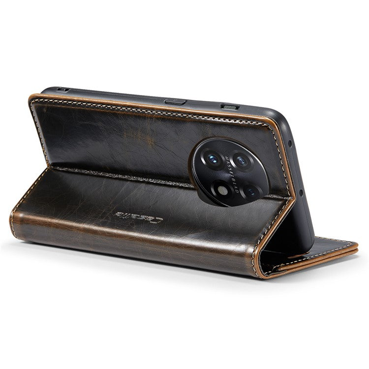 CASEME 003 Series For OnePlus 11 5G Case Leather Phone Cover with Wallet Stand - Coffee