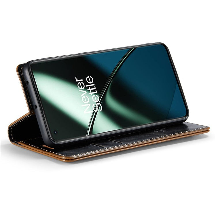 CASEME 003 Series For OnePlus 11 5G Case Leather Phone Cover with Wallet Stand - Coffee