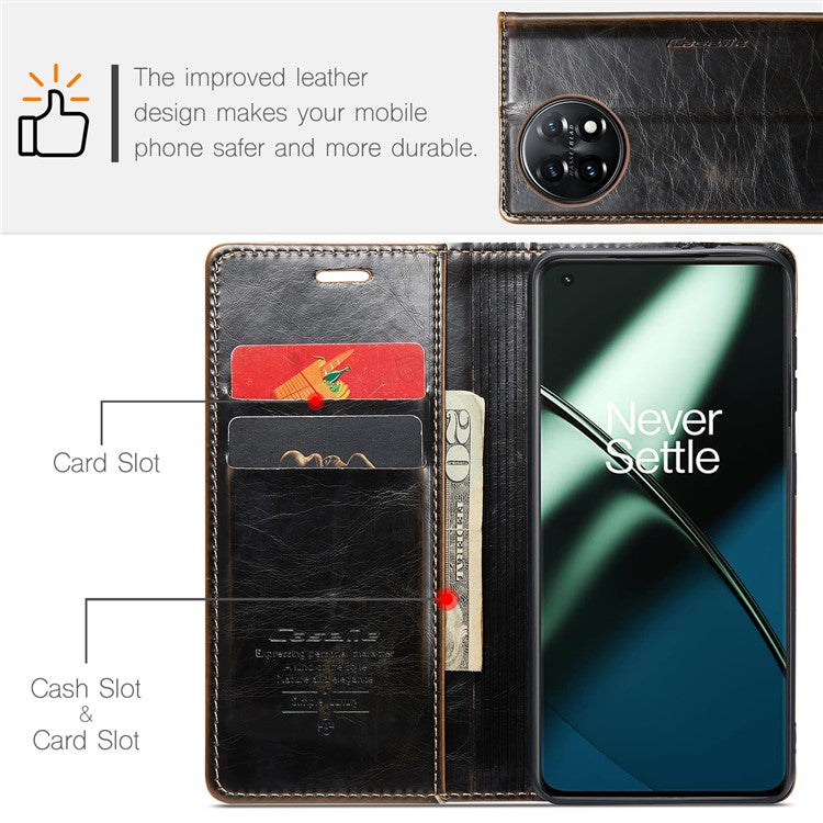 CASEME 003 Series For OnePlus 11 5G Case Leather Phone Cover with Wallet Stand - Coffee