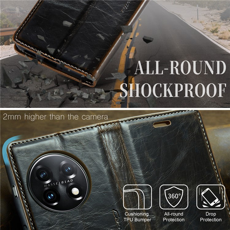 CASEME 003 Series For OnePlus 11 5G Case Leather Phone Cover with Wallet Stand - Coffee