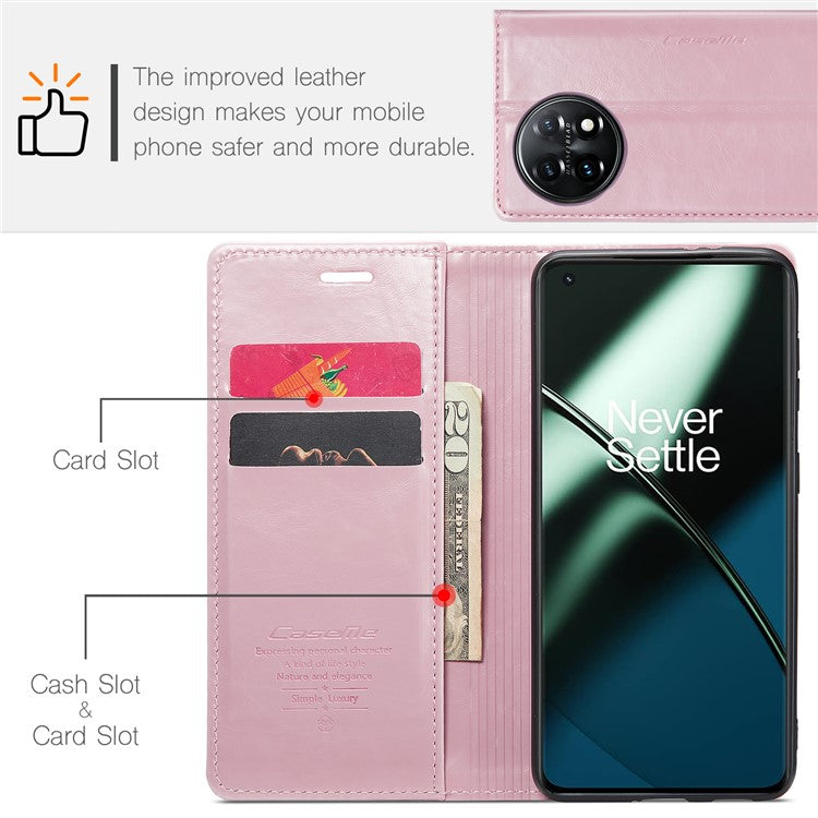 CASEME 003 Series For OnePlus 11 5G Case Leather Phone Cover with Wallet Stand - Pink