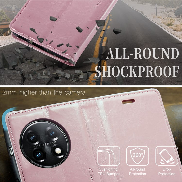 CASEME 003 Series For OnePlus 11 5G Case Leather Phone Cover with Wallet Stand - Pink
