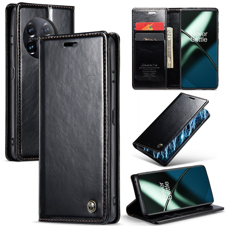 CASEME 003 Series For OnePlus 11 5G Case Leather Phone Cover with Wallet Stand - Black