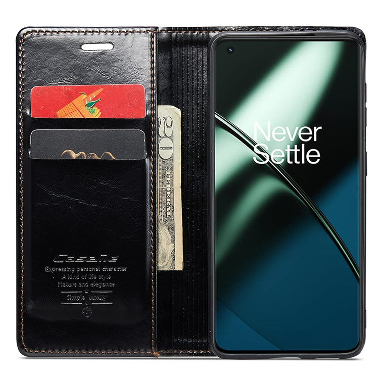 CASEME 003 Series For OnePlus 11 5G Case Leather Phone Cover with Wallet Stand - Black