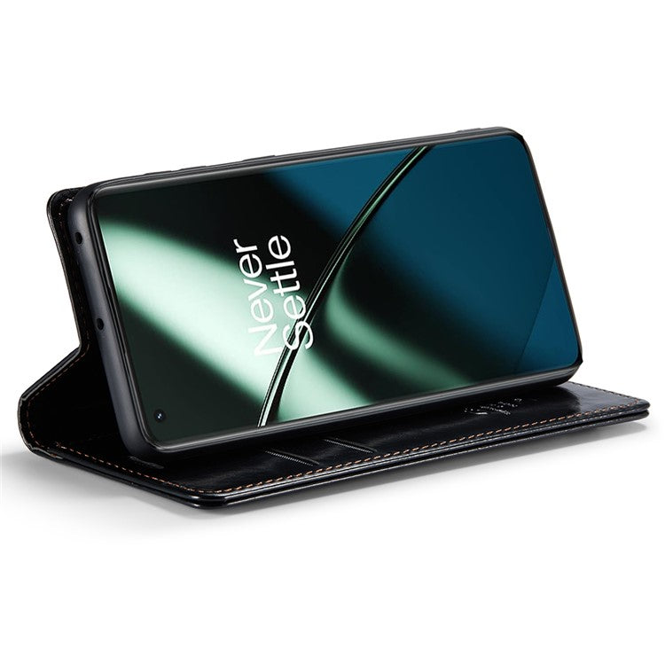 CASEME 003 Series For OnePlus 11 5G Case Leather Phone Cover with Wallet Stand - Black