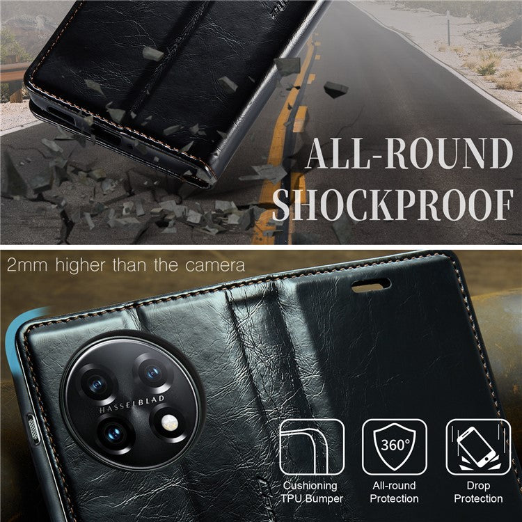 CASEME 003 Series For OnePlus 11 5G Case Leather Phone Cover with Wallet Stand - Black