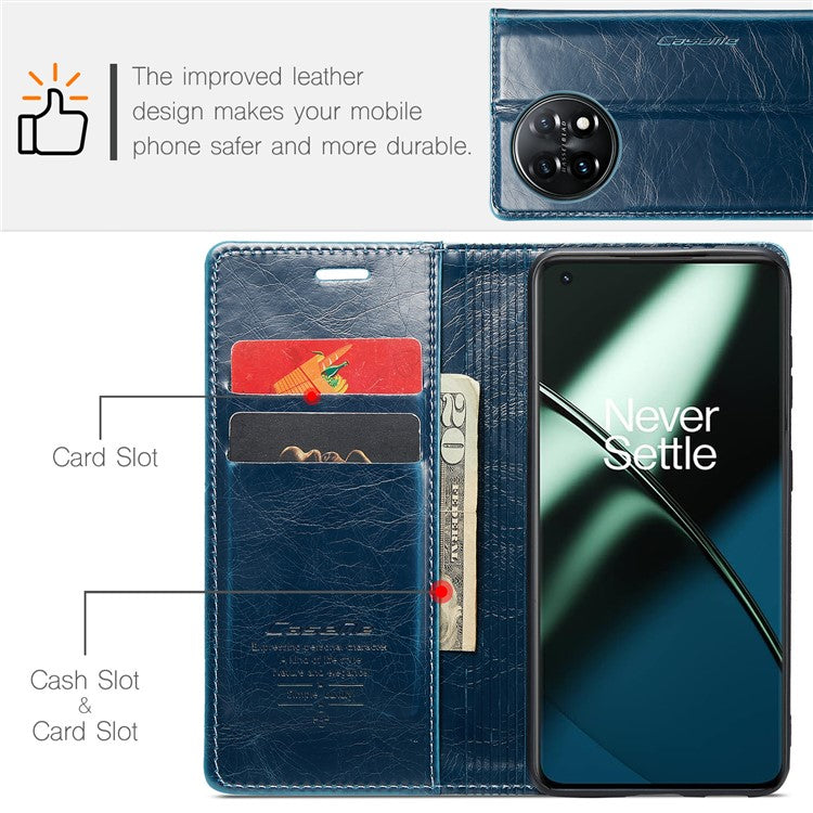 CASEME 003 Series For OnePlus 11 5G Case Leather Phone Cover with Wallet Stand - Blue