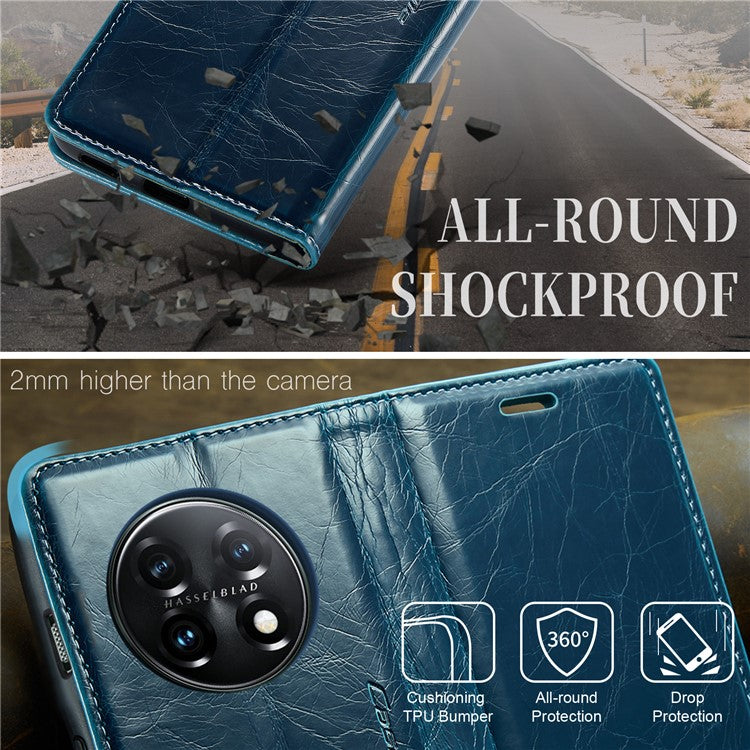 CASEME 003 Series For OnePlus 11 5G Case Leather Phone Cover with Wallet Stand - Blue