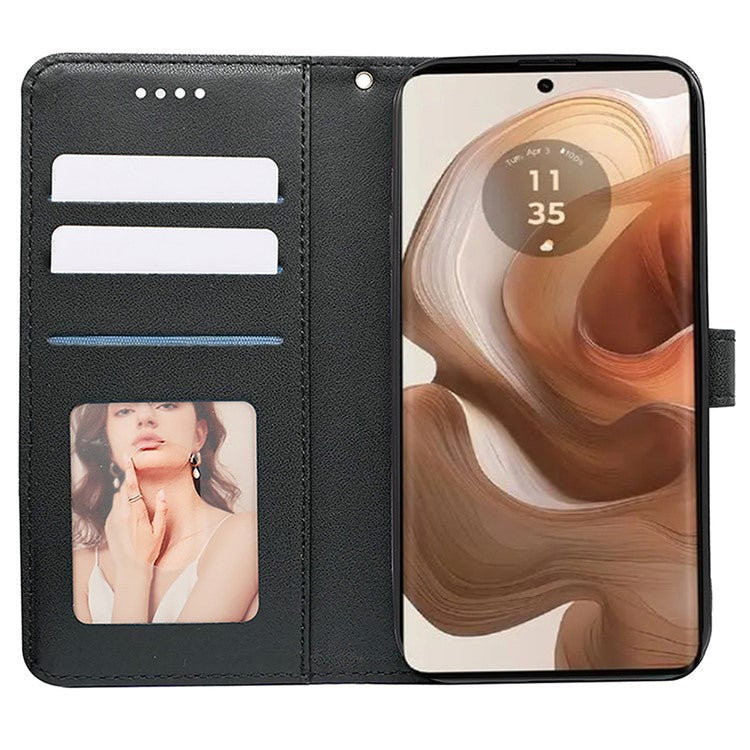 For Motorola Edge 50 Ultra 5G / Moto X50 Ultra 5G Phone Case Cubic Grid Imprint PU Leather Folio Flip Cover - Black