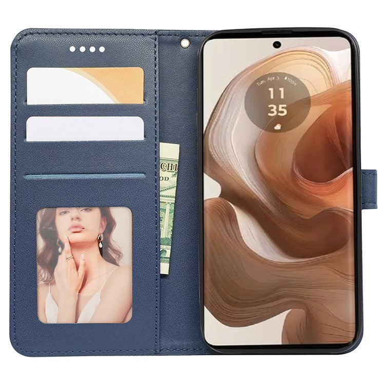 For Motorola Edge 50 Ultra 5G / Moto X50 Ultra 5G Phone Case Cubic Grid Imprint PU Leather Folio Flip Cover - Blue