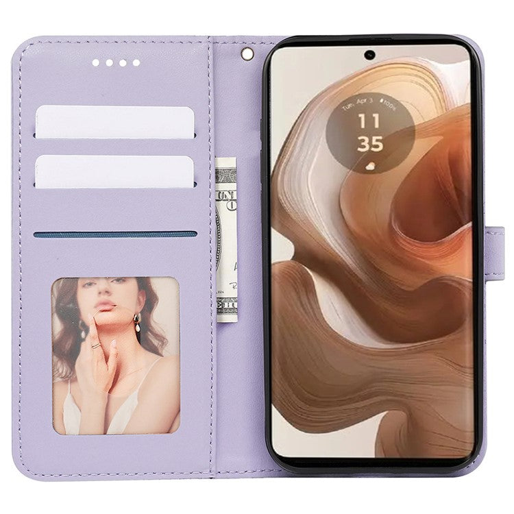 For Motorola Edge 50 Ultra 5G / Moto X50 Ultra 5G Phone Case Cubic Grid Imprint PU Leather Folio Flip Cover - Purple