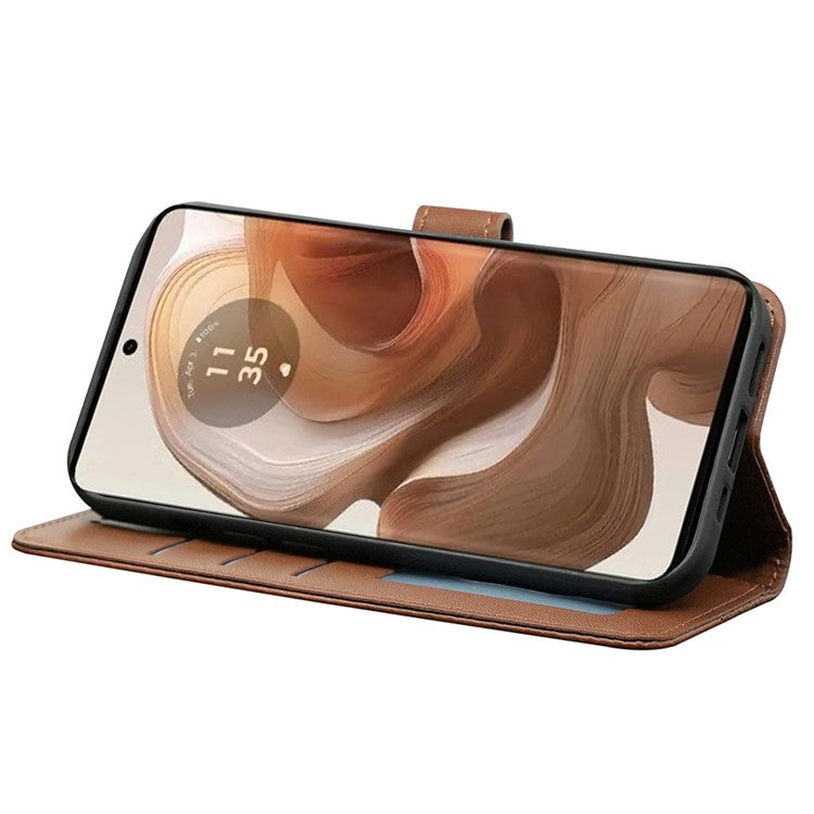 For Motorola Edge 50 Ultra 5G / Moto X50 Ultra 5G Phone Case Cubic Grid Imprint PU Leather Folio Flip Cover - Brown