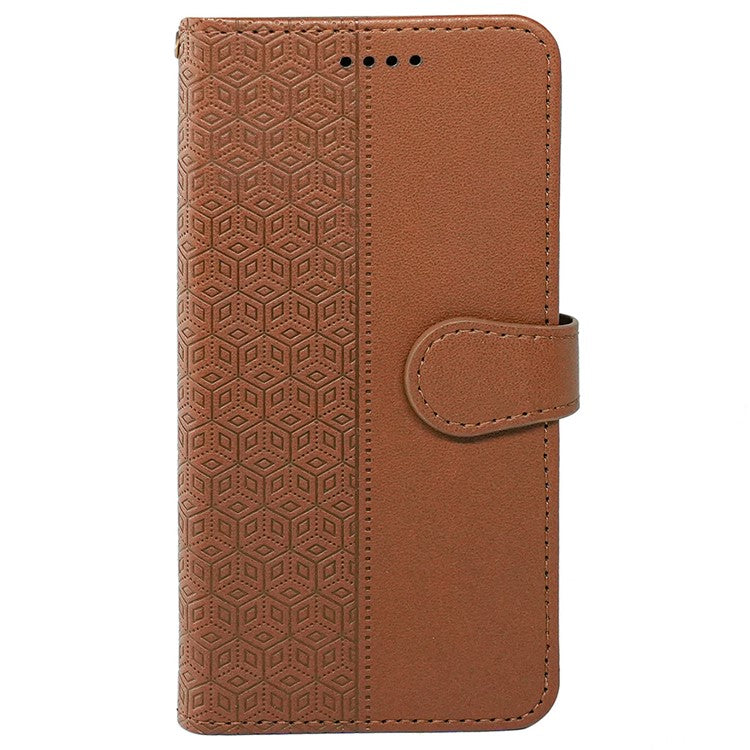 For Motorola Edge 50 Ultra 5G / Moto X50 Ultra 5G Phone Case Cubic Grid Imprint PU Leather Folio Flip Cover - Brown