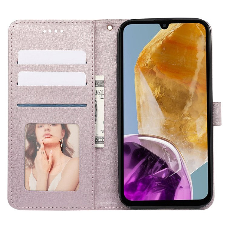 For Samsung Galaxy M15 5G / F15 5G Phone Case Cubic Grid Imprint PU Leather Wallet Cover - Rose Gold