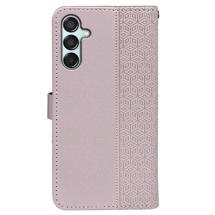 For Samsung Galaxy M15 5G / F15 5G Phone Case Cubic Grid Imprint PU Leather Wallet Cover - Rose Gold