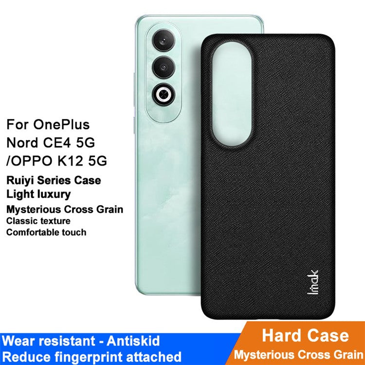 IMAK Ruiyi Series for OnePlus Nord CE4 5G / Oppo K12 Case Leather Coated PC Back Cover - Cross Texture