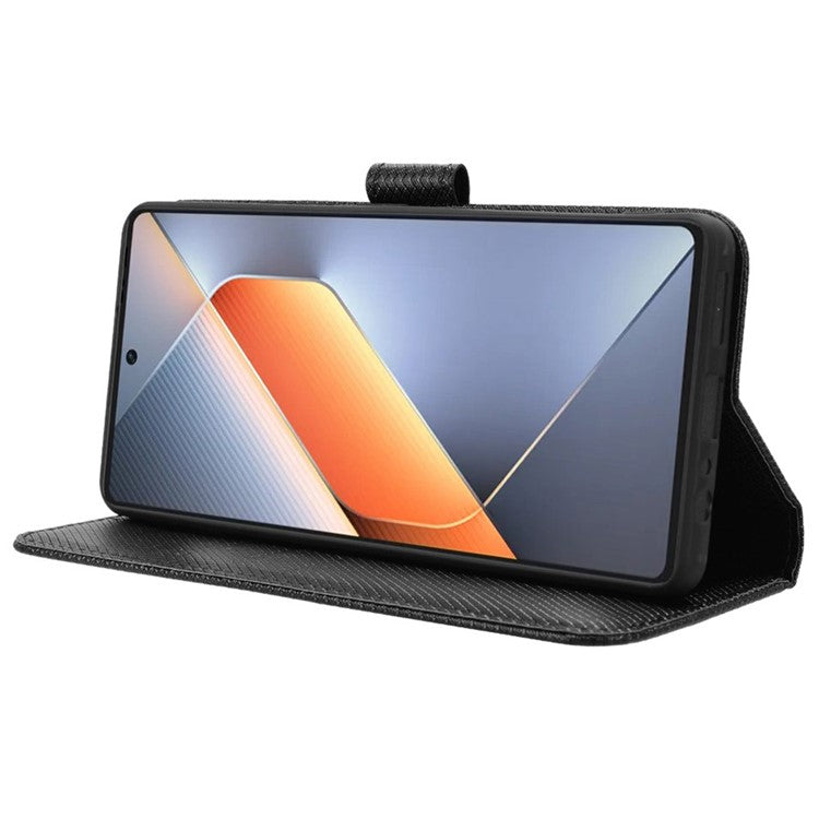 For TECNO Pova 6 4G Protective Case Diamond Texture Leather Phone Cover with Wallet - Black