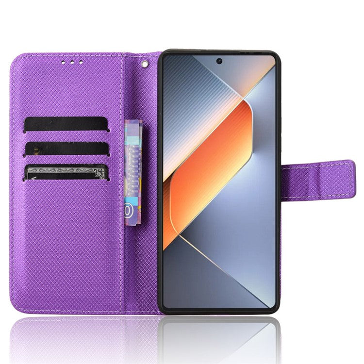 For TECNO Pova 6 4G Protective Case Diamond Texture Leather Phone Cover with Wallet - Purple