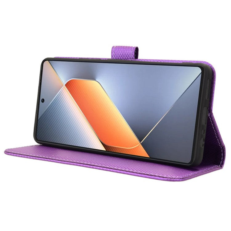 For TECNO Pova 6 4G Protective Case Diamond Texture Leather Phone Cover with Wallet - Purple