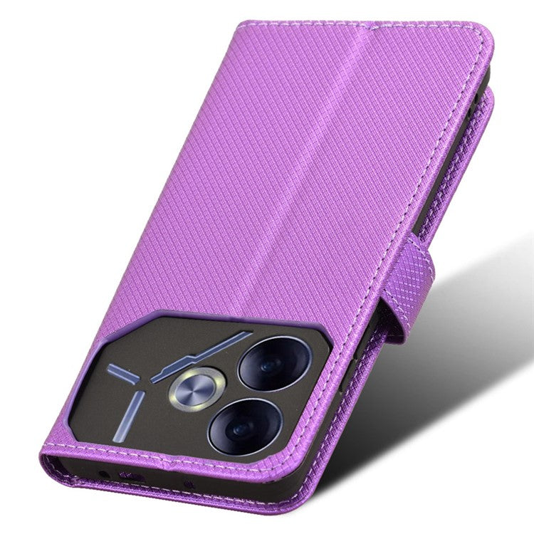 For TECNO Pova 6 4G Protective Case Diamond Texture Leather Phone Cover with Wallet - Purple