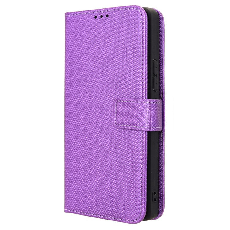 For TECNO Pova 6 4G Protective Case Diamond Texture Leather Phone Cover with Wallet - Purple